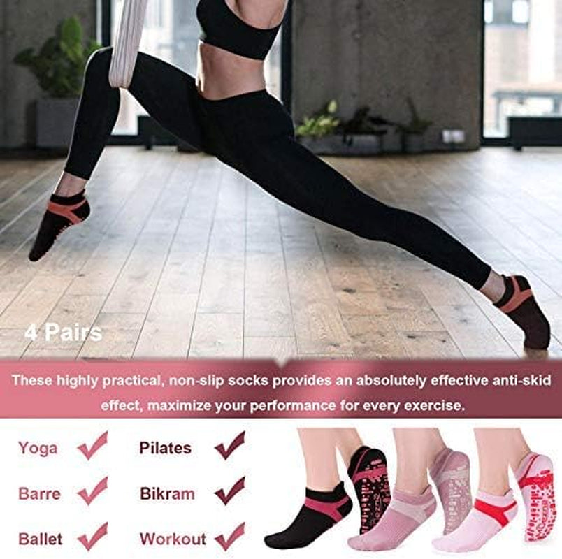Non-Slip Yoga & Pilates Grip Socks for Women – Anti-Skid Barre Studio Socks (Size 5–10)