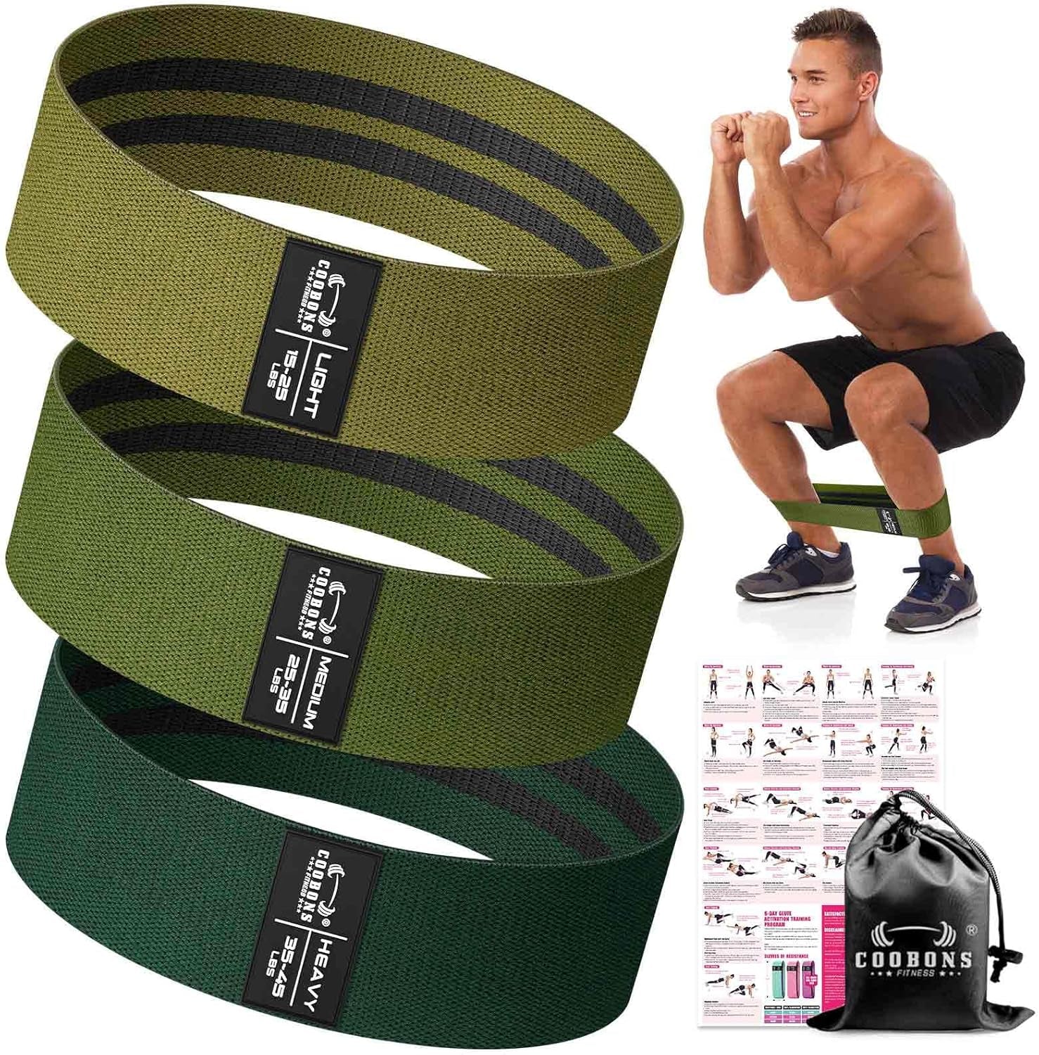 Fabric Resistance Bands for Working Out - Exercise Bands for Women and Men, Booty Bands for Legs and Glute, Yoga, Pilates, Rehab, Fitness and Home Workout