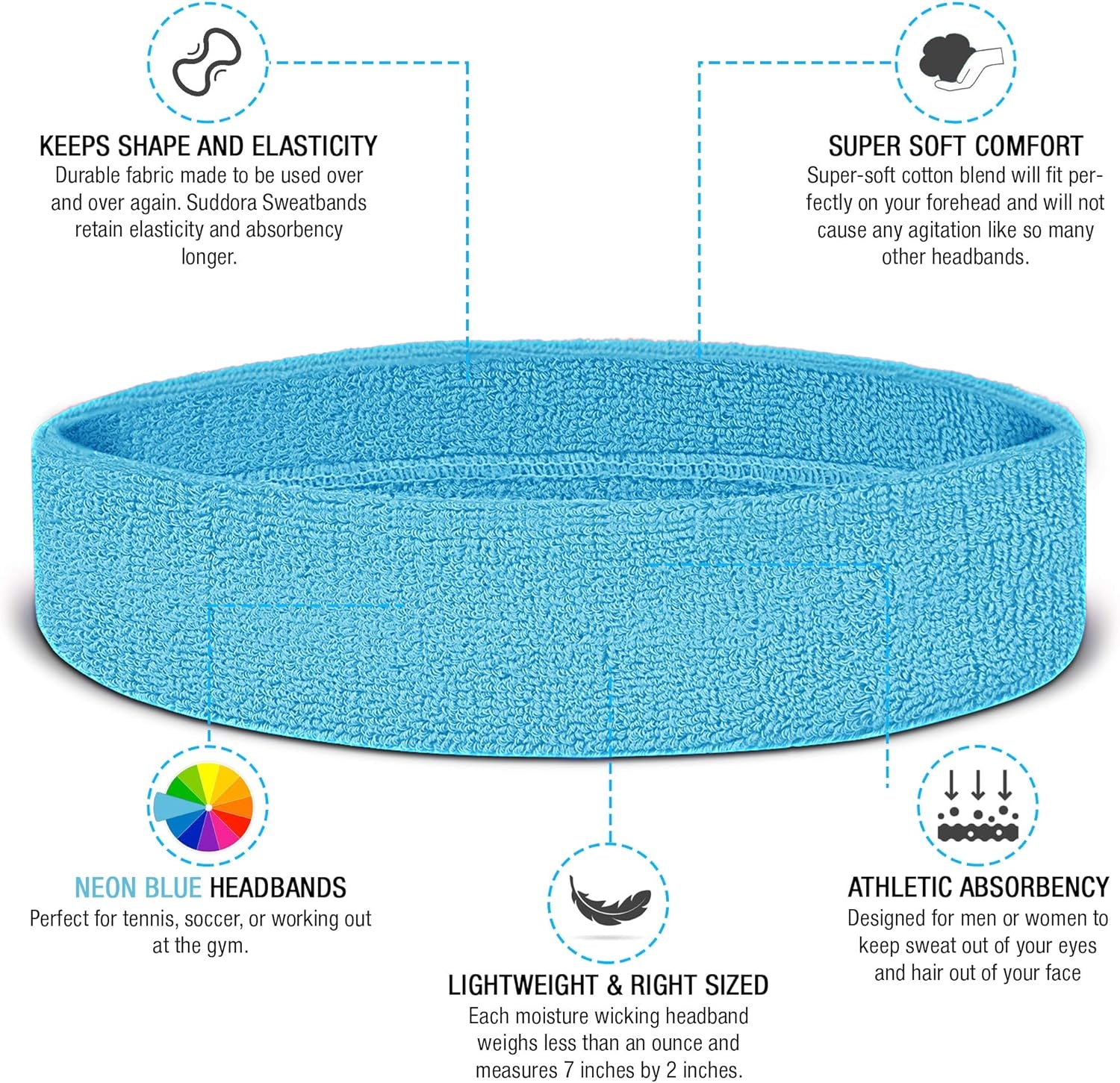 Moisture-Wicking Athletic Sweatband — Lightweight Cotton Terry Headband for Training & Sports