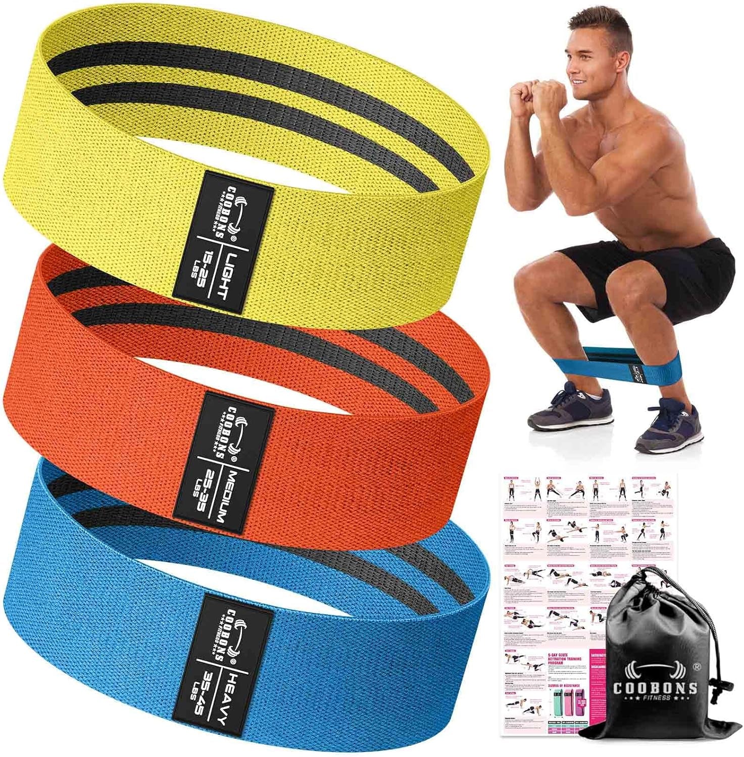 Fabric Resistance Bands for Working Out - Exercise Bands for Women and Men, Booty Bands for Legs and Glute, Yoga, Pilates, Rehab, Fitness and Home Workout