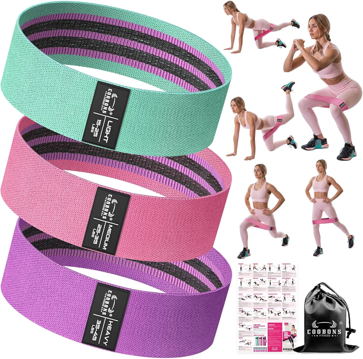 Fabric Resistance Bands for Working Out - Exercise Bands for Women and Men, Booty Bands for Legs and Glute, Yoga, Pilates, Rehab, Fitness and Home Workout