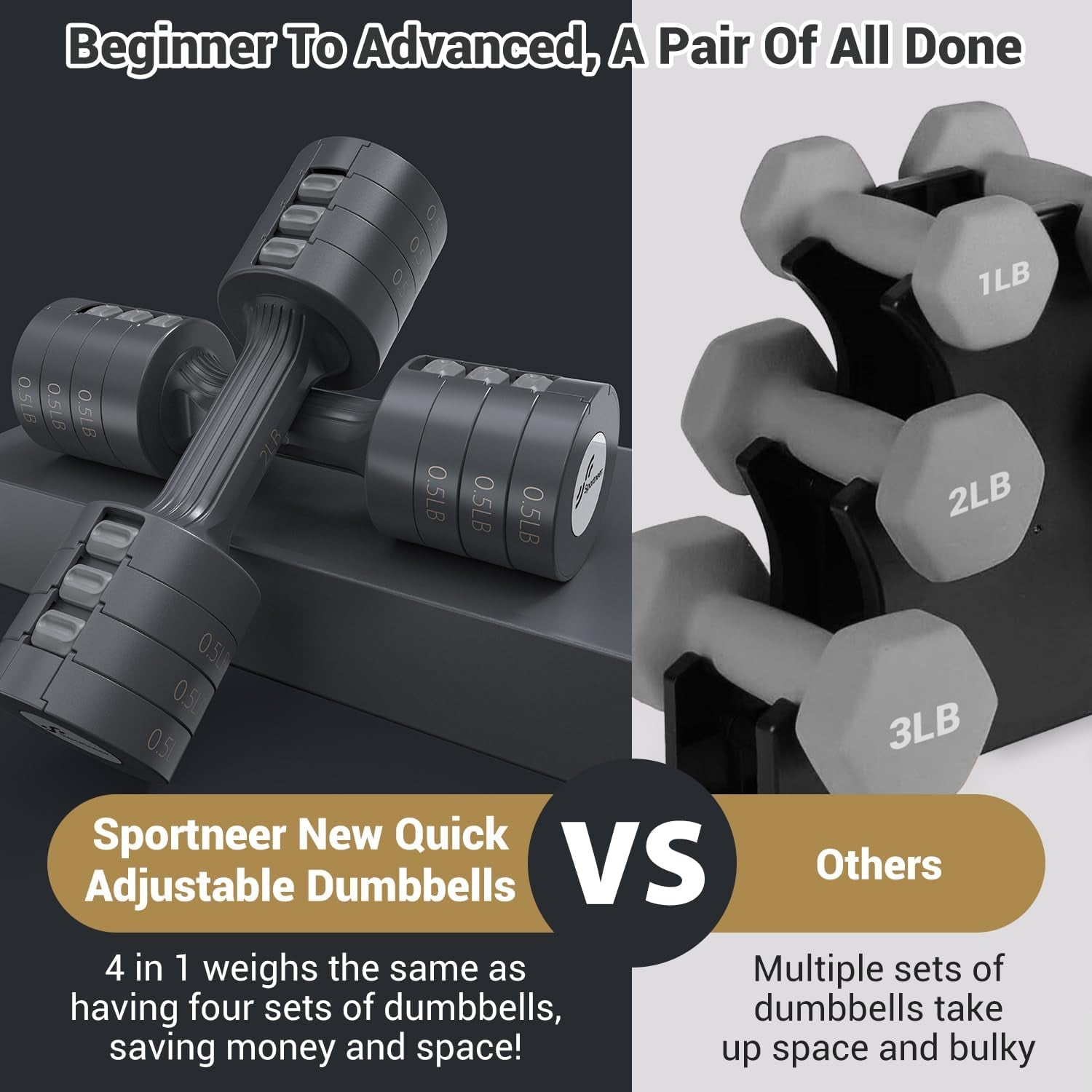 Adjustable Dumbbell Set — 4-in-1 Hand Weights for Home Strength Training