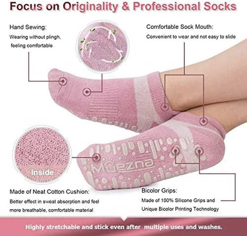 Non-Slip Yoga & Pilates Grip Socks for Women – Anti-Skid Barre Studio Socks (Size 5–10)